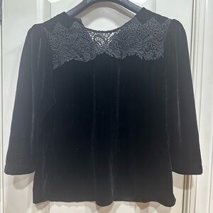 Zara Women black velvet crochet detail blouse